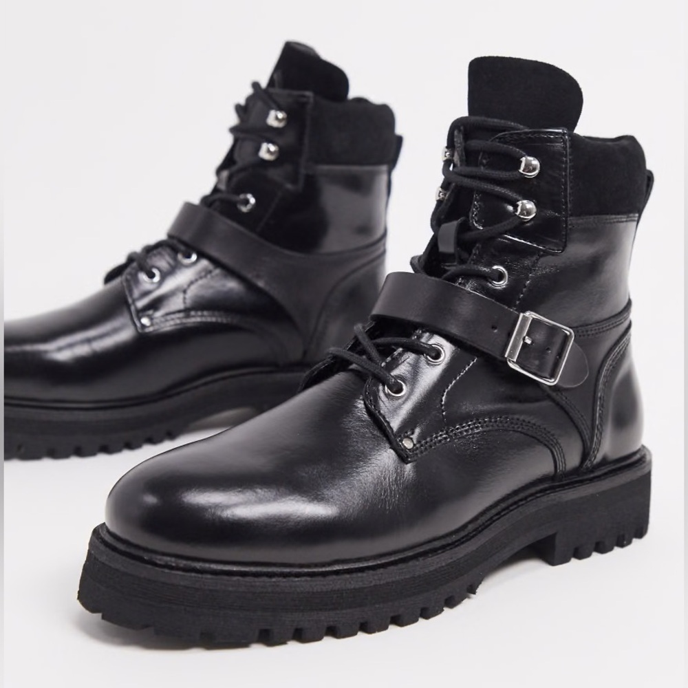 ALLSAINTS Paulina Lace-up Leather Boots Black Size 9 EU 40
